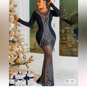 LONG max dress, luxury rhinestone crystals, long sleeves
